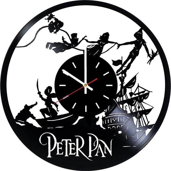 Design de chambre Peter Pan horloge en vinyle faite à la main, horloge murale Peter Pan 12 pouces (30 cm), cadeaux originaux, les meilleures décorations de la maison