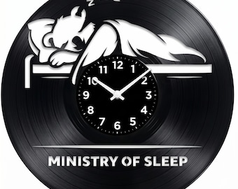 Ministry of Sleep Vinyl Record Clock, Sleeping Bear Retro Wall Art