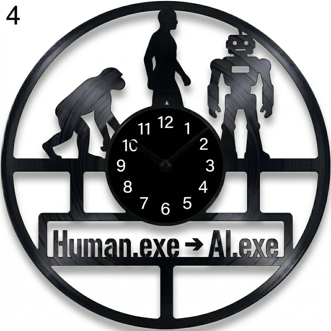 Handmade Vinyl Record Clock, Human to AI Design, Futuristic Tech Decor ...