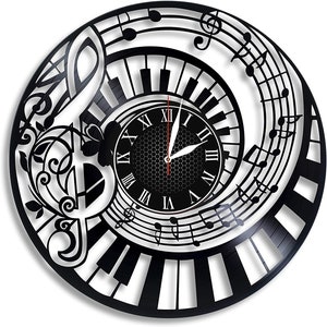 Zeit für Musik! Elegante Klavier Noten Wanduhr - Handgefertigte Vinyl Kunst für Musikliebhaber, Pianisten und Studio Dekor!