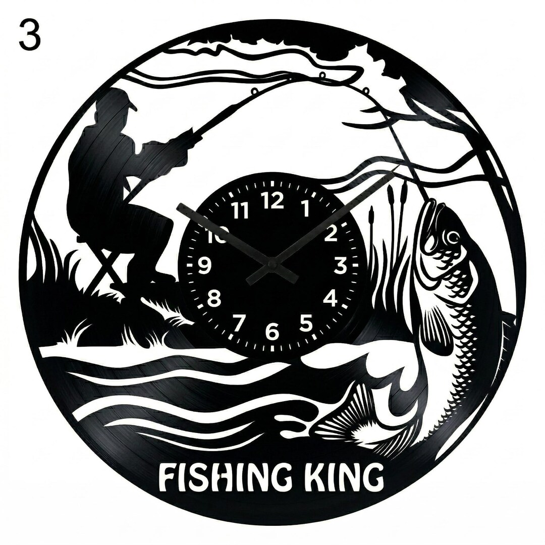 Handmade Vinyl Record Fishing Clock, Fisherman Silhouette Decor, Custom ...