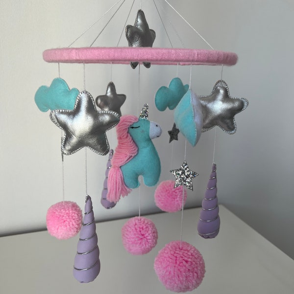 Baby Unicorn Crib Mobile Nursery Newborn Hanging Mobile Montessori Felt Girl Mobile Baby Shower Cot Gift First Birthday Musical Mobile Pink