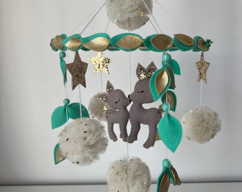 Accesorio de cuna de animales móviles para bebé, decoración de cuna, bosque, regalo para recién nacido, regalo para Baby Shower, ciervo, fieltro, música móvil giratoria