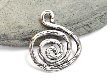 Large Spiral Pendant, Big Circle of life pendant, Large Spiral charm, Swirl silver pendant, size 54 x 44,5 mm, CO-187