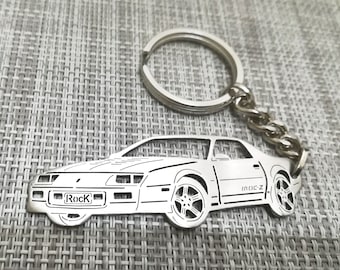 Porte-clés personnalisé Camaro iroc-z 1990, porte-clés personnalisé, porte-clés en acier inoxydable, cadeau d'anniversaire