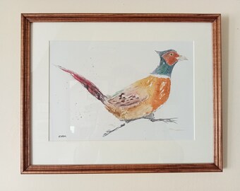 Pheasant print, Framed watercolour painting, print, cock pheasant, Watercolours, art