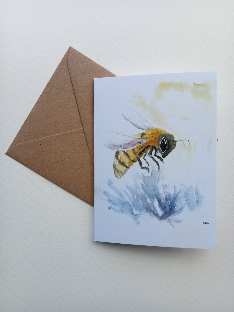 Honeybee gift card, greetings card, blank card, A6 gift card, insects, nature, wildlife, artistic cards, art image 1