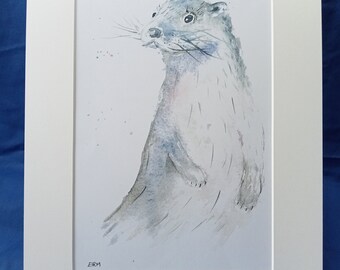 Mounted print of otter, otter print, A4 print, watercolour prints, mammal prints, wildlife artwork, Wildlife prints, nature