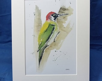 Mounted woodpecker print, A4 print, wildlife artwork