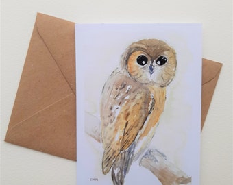 Tawny owl card, bird greetings card, note card, birthday card, A6 blank gift card, animal print