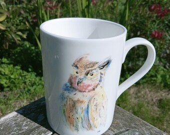 Owl, 4 mug deal, double sided bone china mug, raptors, bird mugs, wildlife mugs, kitchenware
