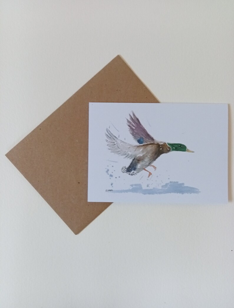 Mallard duck gift card, bird greetings card, note card, birthday card, A6 blank card, animal print image 1