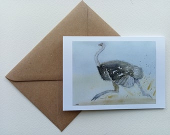 Ostrich card, bird greetings card, note card, birthday card, A6 blank gift card, animal print