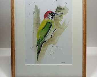 Woodpecker print, framed prints, Wildlife watercolour prints, bird paintings, artwork, birds, wildlife artwork, green woodpeckers