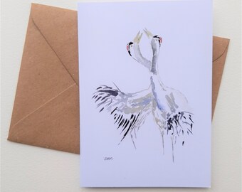 Common cranes card, bird greetings card, note card, birthday card, A6 blank gift card, animal print