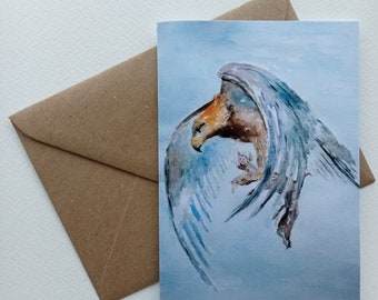 Golden Eagle card, bird greetings card, note card, birthday card, A6 blank gift card, animal print