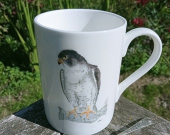 Peregrine falcon mug, bone china mug, kitchenware, nature, wildlife, art, 11floz, height 100mm x diameter 73mm