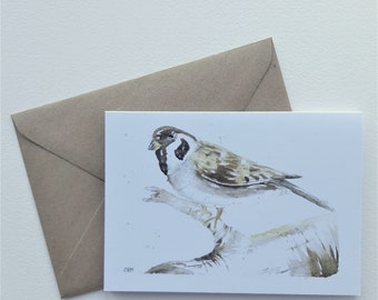 Sparrow card, bird greetings card, note card, birthday card, A6 blank gift card, animal print