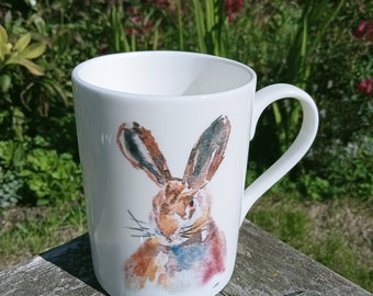 Hare mug, bone china mugs, mammals, nature, kitchenware, 11floz, height 100mm x diameter 73mm