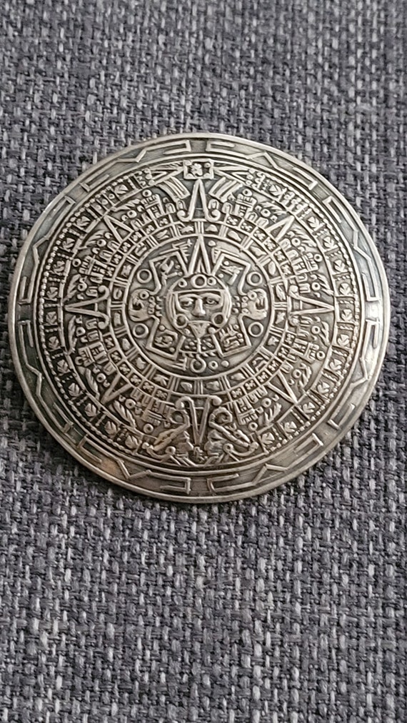 Vintage Aztec Sun God Sterling Silver Brooch/ Pin