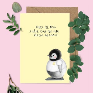 Oggi è una buona giornata... - Cartolina con un simpatico pinguino, carta divertente disegnata a mano, cancelleria sostenibile