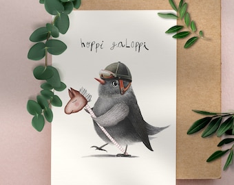 hoppi galoppi - linda postal, papelería sostenible hecha de papel reciclado, tarjeta para el medio