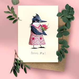 grazie - simpatica cartolina con illustrazione di uccelli, cancelleria sostenibile, biglietto di ringraziamento, individuale e disegnato a mano, paperlove