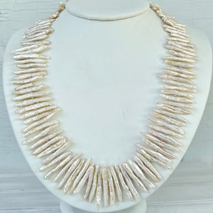 Biwa Pearl Statement Necklace, Contemporary Necklace, Unique Gift Necklace, Handmade Pearl Jewelry, Statement Necklace for Women, Trending