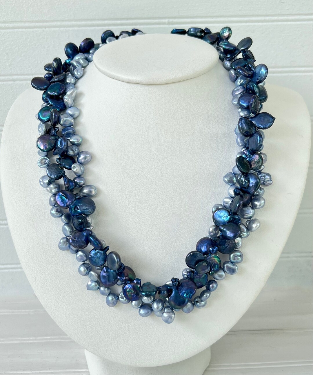 Blue Pearl Necklace Coastal Jewelry Handmade Pearl Necklace Unique ...