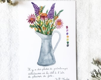 Cartes postales aquarelle collection printemps