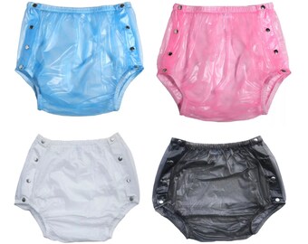 Adult Baby Diaper Black / White / Clear / Blue / Pink Plastic Pants Snap on Diaper Cover PVC M - 3XL