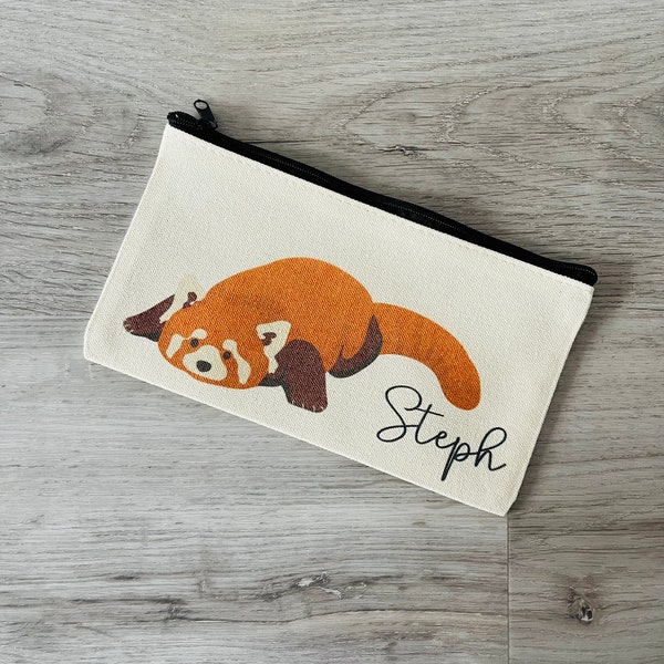 Panda rosso, astuccio, regalo con nome personalizzato panda rosso, borsa per il trucco, regalo personalizzato panda rosso, borsa panda rosso, compleanno panda rosso