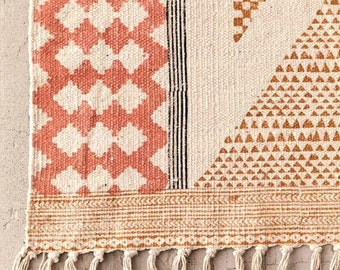 Indian Dhurrie | Hand Block printed Floor Rug, Handmade Rug, Indian Dhurrie rug, Cotton Rug, Area Rug, Aztec Rug