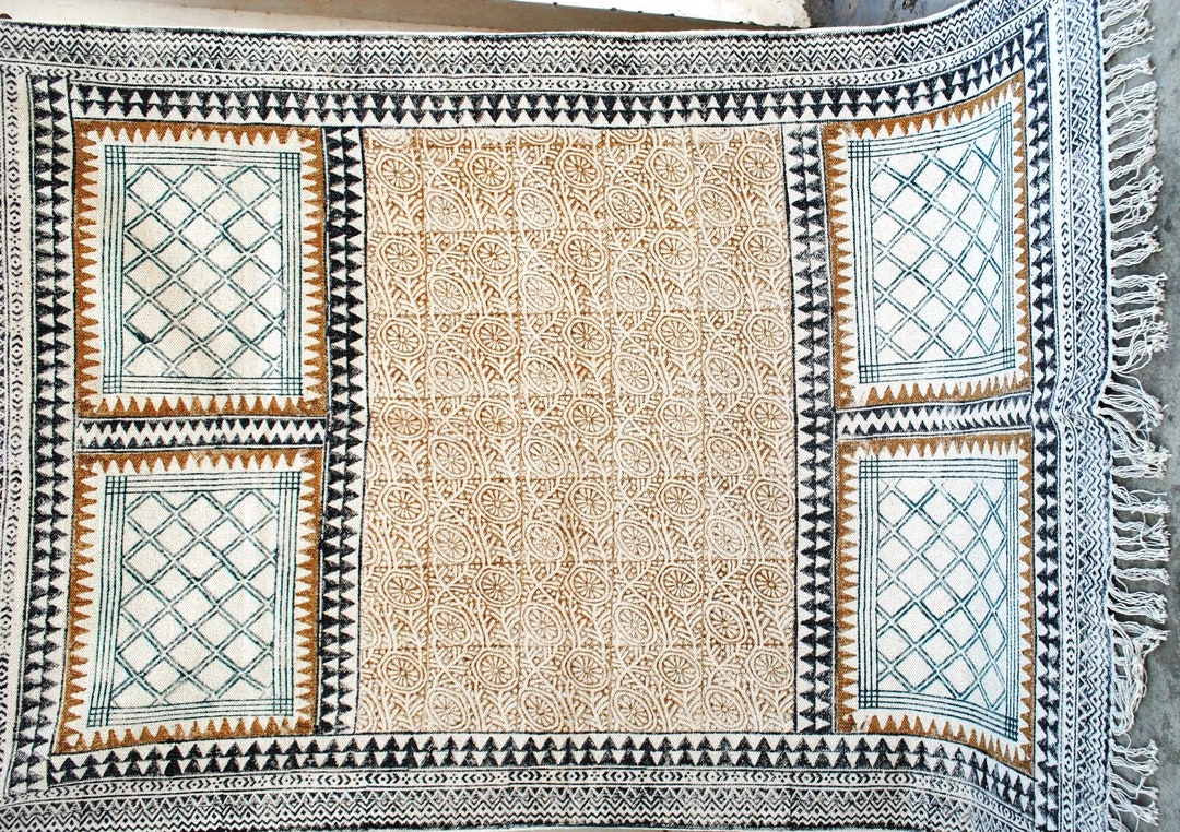 4x6 Rug, 4x6 Vintage Rug, Kitchen Area Rug, Block Printed Rug, Garden