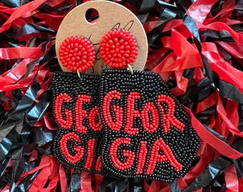 GEORGIA State Beaded Earrings | UGA | Red and Black | Athens | Gameday | Tailgate | Football Season | Glory Glory | Seed bead earrings