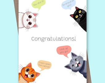 Cat Congratulations Card, Celebration Card, Well Done Card, New Job Card, Passed Exam Card, Promotion Card, Driving Test Card