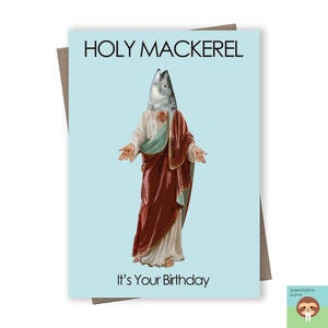 Tarjetas de cumpleaños divertidas de Holy Mackerel, tarjeta de cumpleaños divertida para él o ella, tarjeta divertida de pez