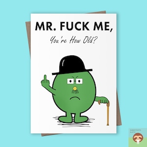 Tarjeta de cumpleaños antigua y divertida para él o ella. Tarjeta de broma de Mr. Man. Tarjeta grosera. Tarjeta de broma antigua, para papá, abuelo o esposo.