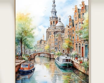Amsterdam-Grachten: Wasserfarben Poster von Holland