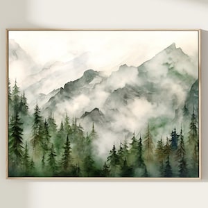 Alaska misty mountainside Watercolor painting art print