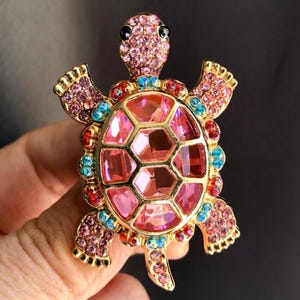 Schildkröte rosa Strass und Kristall Brosche - funkelndes Tier Schmuck Geschenk für sie