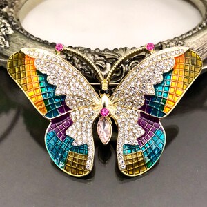 Colorful Butterfly Brooch | Rhinestone Enamel Pin for Jackets & Sweaters | Unique Fashion Accessory Gift