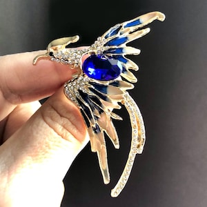 Hummingbird Brooch - Sparkling Blue Bird Pin with Rhinestones - Elegant Vintage Style Jewelry Gift