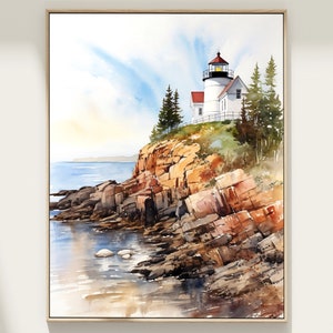 Acadia National Park Print, Maine Watercolor Art Decor, National Park Poster, Acadia Watercolor Wall Art, Bass Harbor Head Light Station