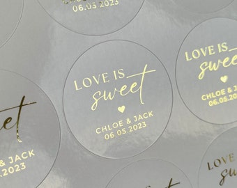 Foiled wedding favour stickers, personalised sweet bag stickers,