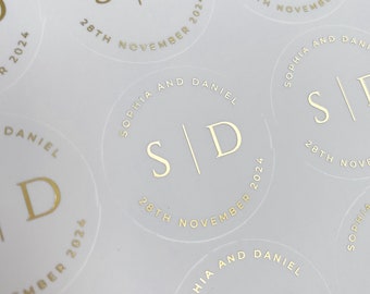Monogram envelope seals, personalised foil stickers, initial wedding stickers, foiled stickers