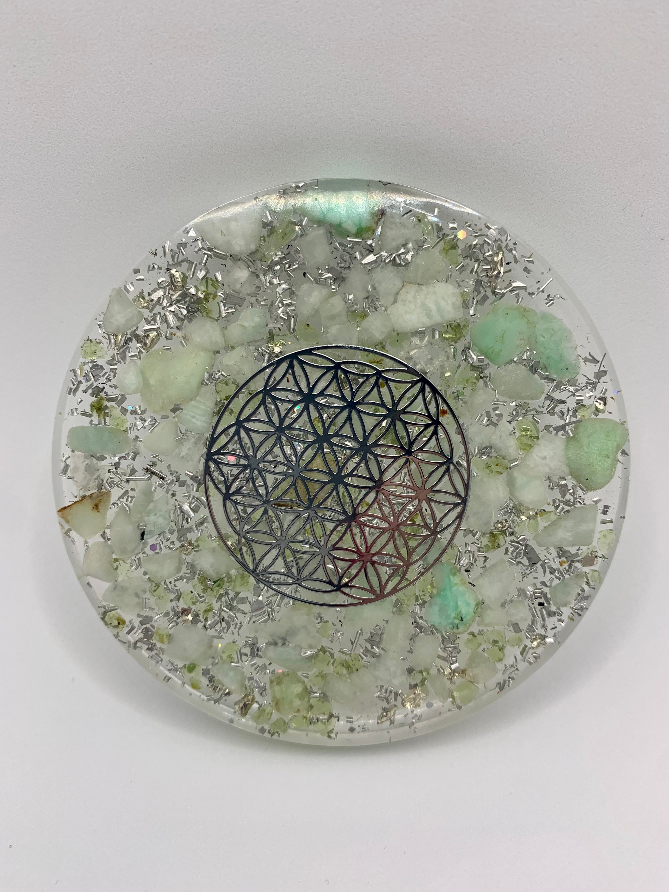 Moyenne Plaque Energétique - Libération Stress et Angoisses Apaisement Amazonite, Péridot & Chrysopr