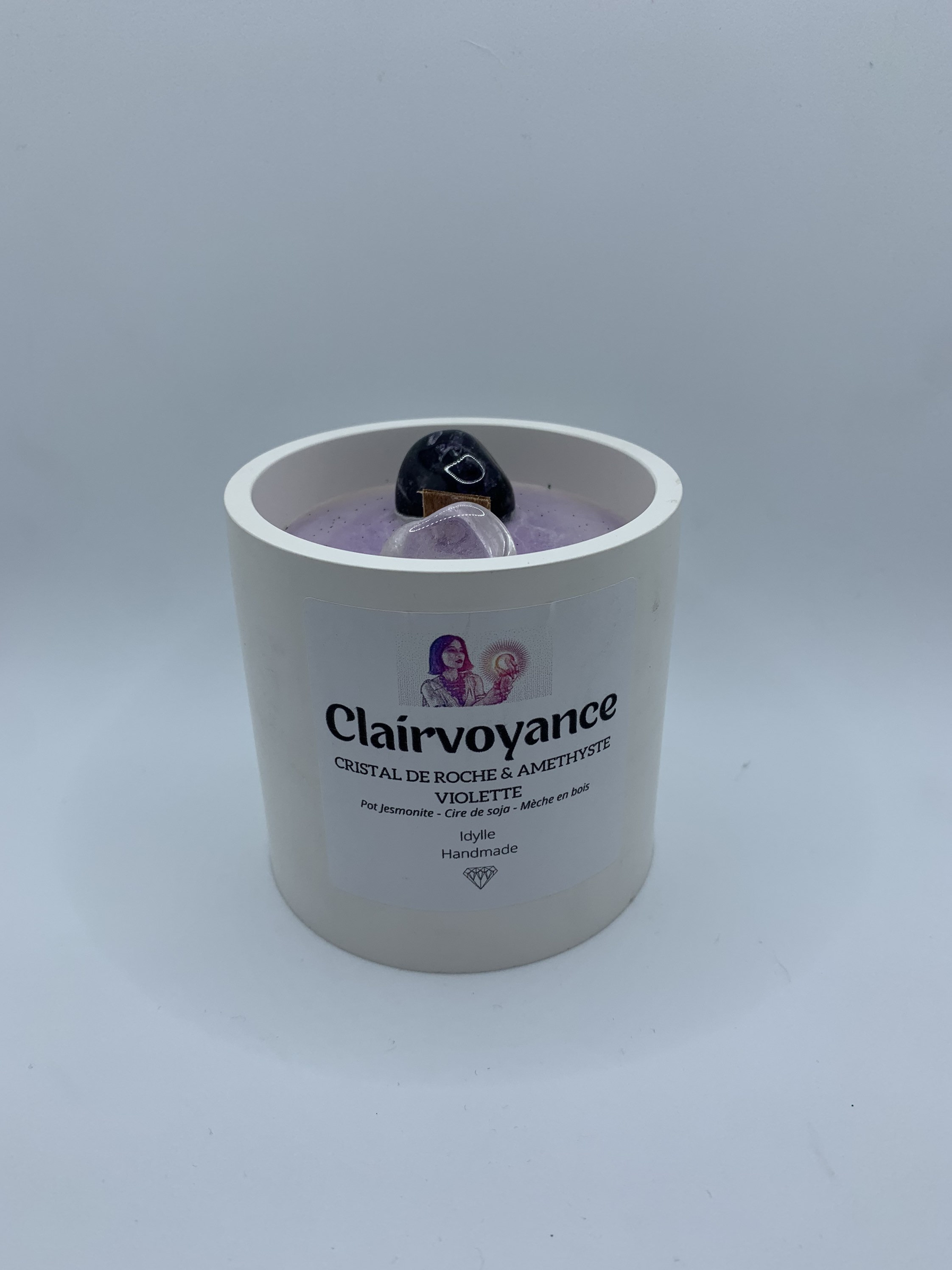 Bougie - Clairvoyance Améthyste & Cristal de Roche Cristaux
