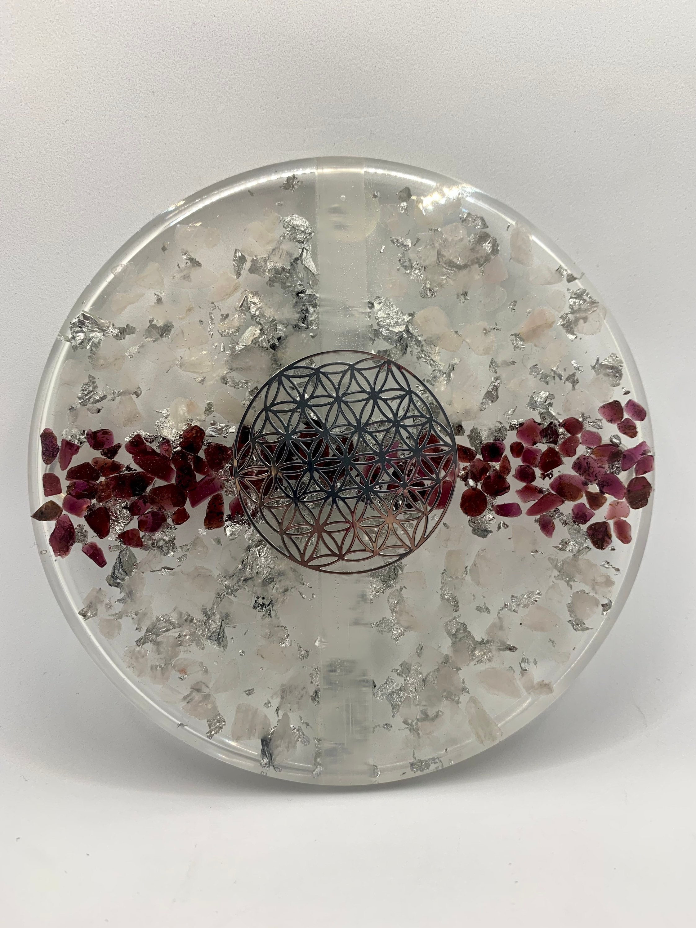 Grande Plaque Energétique - Quartz Rose/Grenat Sélénite Sérénité & Joie