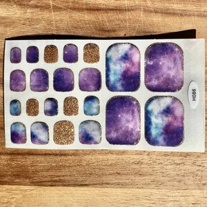 Asteroid Milky Way Stars Toe Nail Wrap Sticker | Purple | Planetary | Galatic | Nail Art Glitter | Nail Supply | Nail Decal | Sparkle | Gold